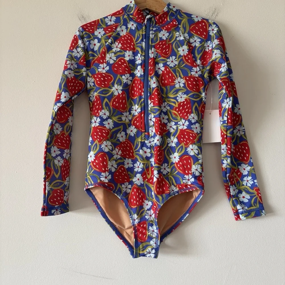 J Crew Crewcuts Girls Zip-Up Rash Guard UPF 50+ Swimsuits Sz 7 LOT OF 2~ NWT